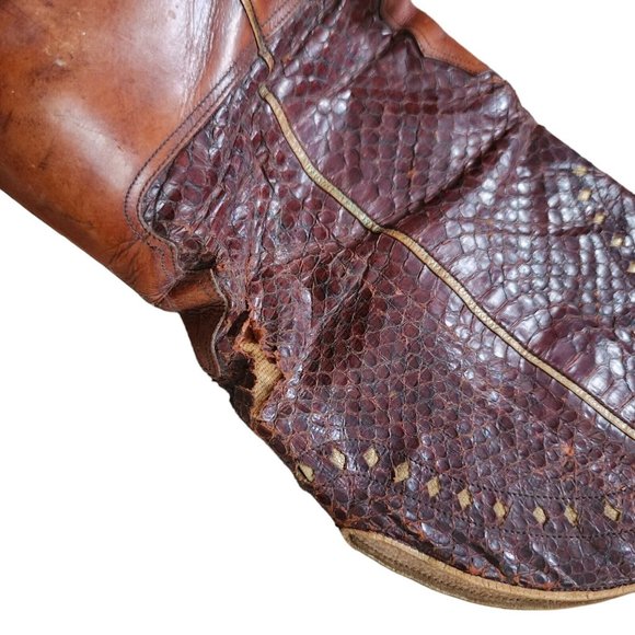 Ottorino Bossi Snakeskin Cowboy Boots Womens 7 Brown Heel Booties 37.5 - Picture 7 of 9
